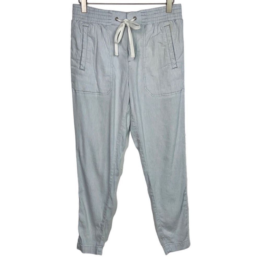 4/$16 Lou & Grey Blue White Striped Linen Blend Tapered Pants Small